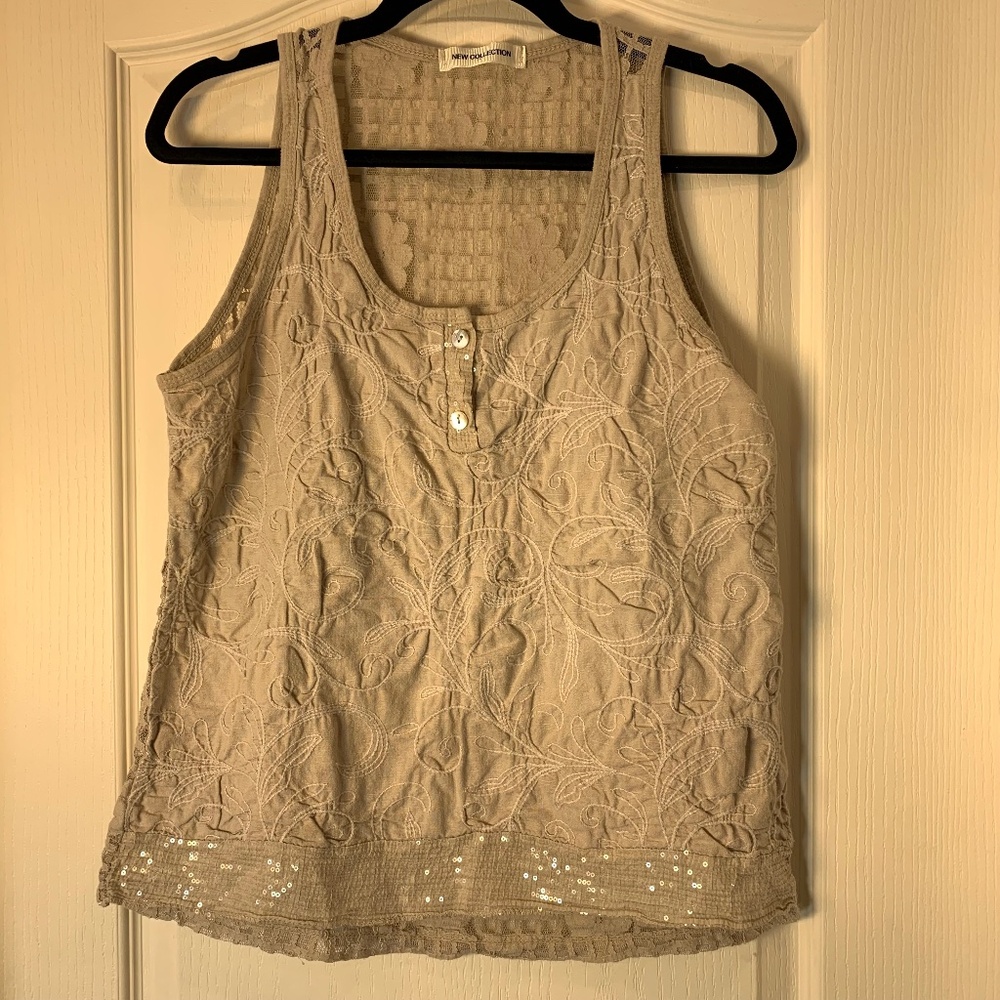 New Collection Linen Cotton‎ Embroidered Tank Top Boho Neutral Beige Relaxed Fit